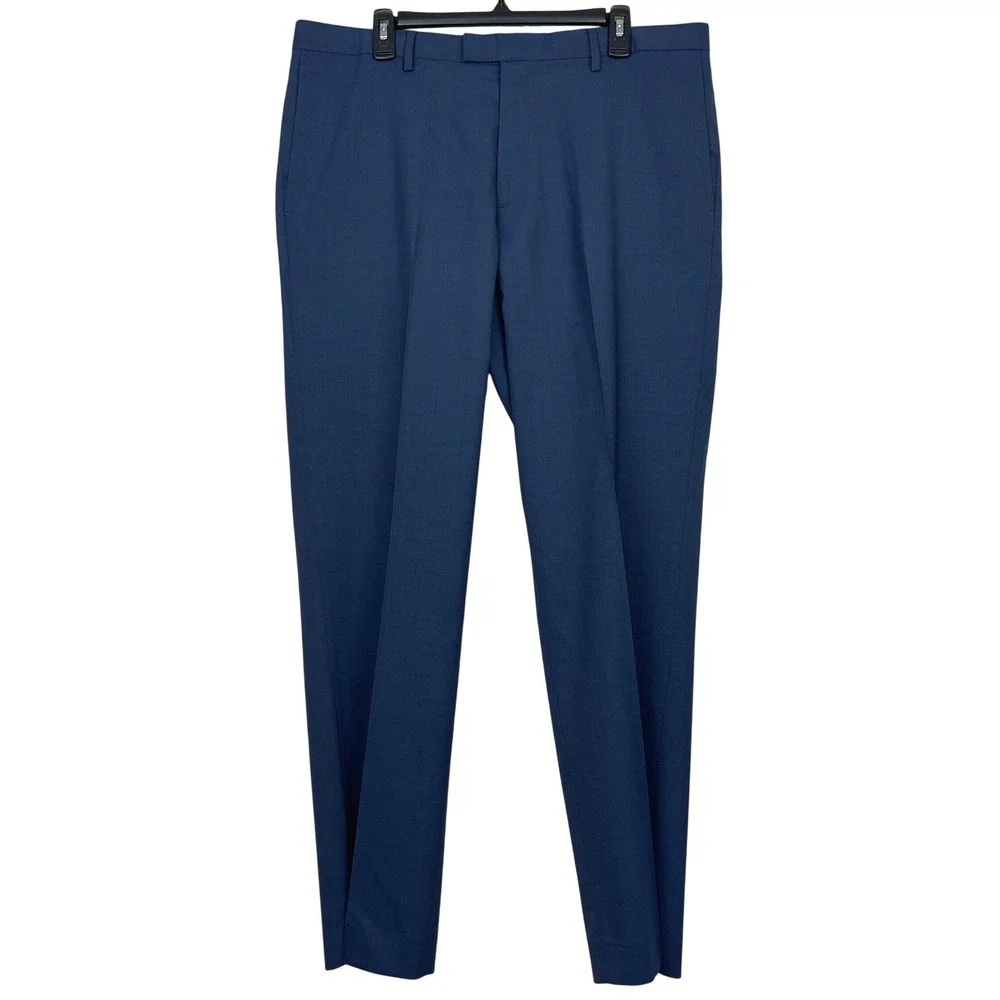 Banana Republic Mens 38x32 Slim Fit WOOL Navy Blue Plaid Stretch‎ Dress Pants